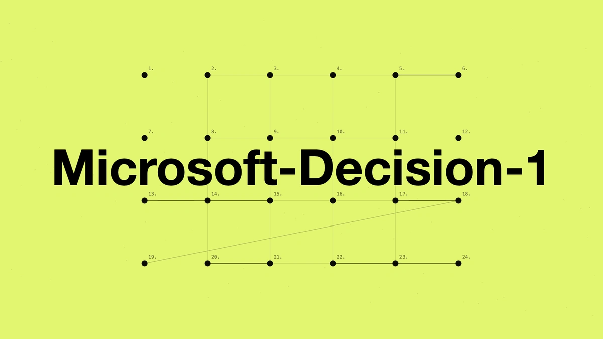 Microsoft-Decision-1 in black type over a dotted grid on a lime green background