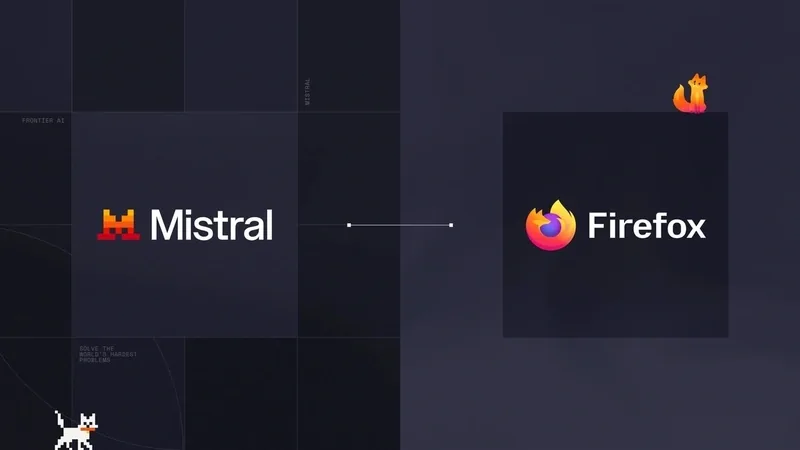 Mistral and Firefox logos side by side connected by a line on a dark grid background