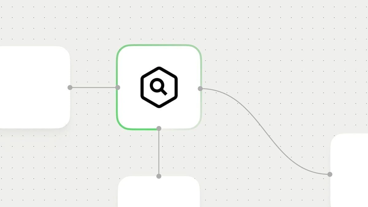 n8n blog header graphic showing a workflow diagram with a highlighted search icon