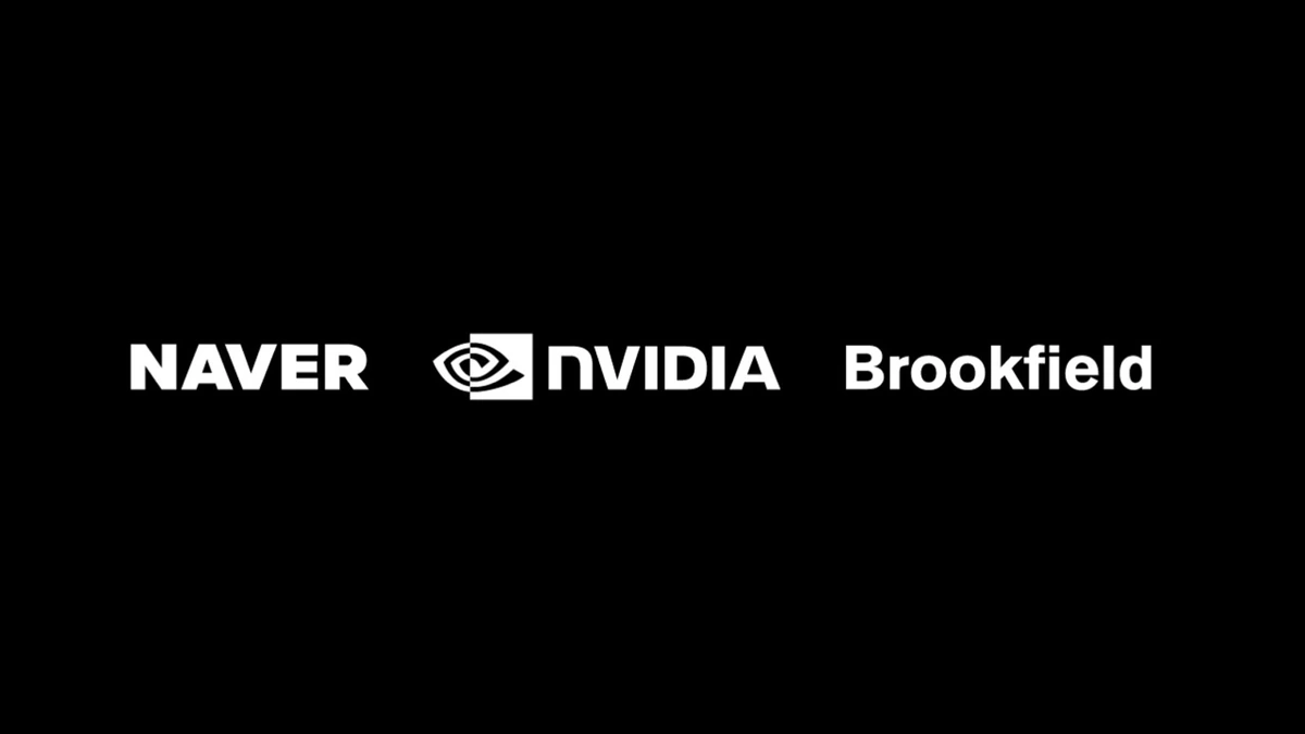 NAVER, NVIDIA and Brookfield logos in white on a black background