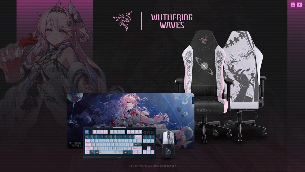 Razer Wuthering Waves gaming chair, keyboard, mouse and mouse mat with anime character art