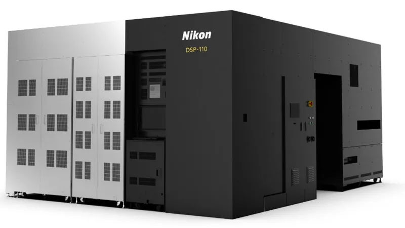 Nikon DSP-110 digital lithography system, a large black and silver cabinet machine seen from a front corner