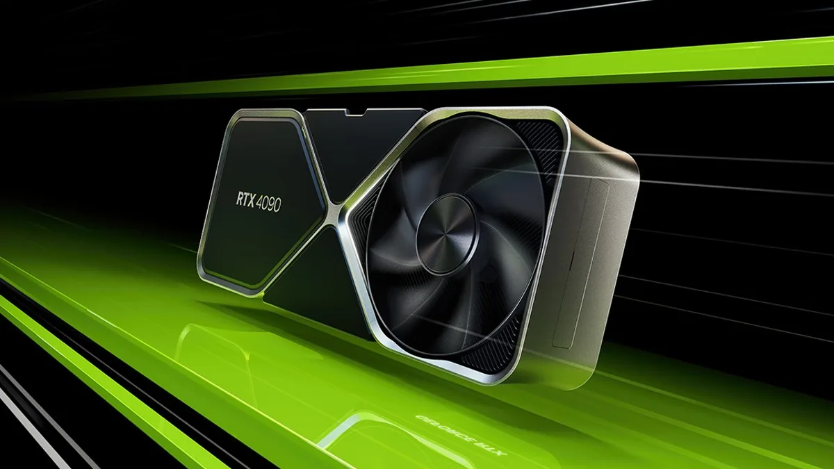 NVIDIA RTX 4090 graphics card on a green and black background