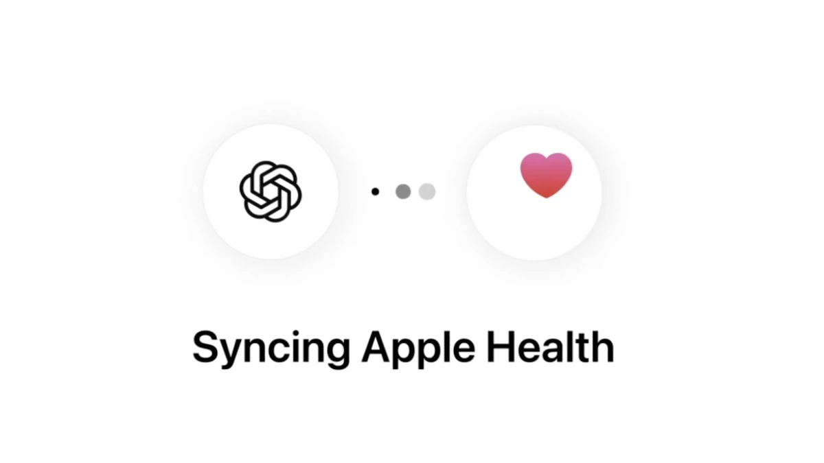 ChatGPT logo and a pink heart icon linked by a progress indicator above the words Syncing Apple Health