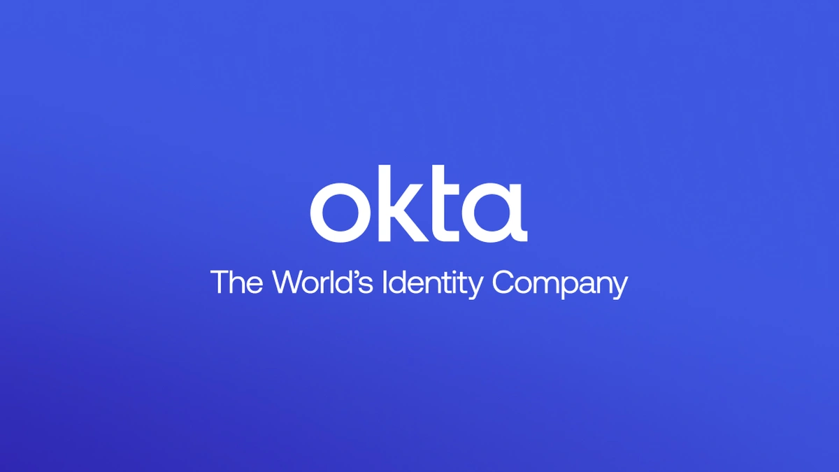 Okta logo in white text on a blue background, with the tagline "The World's Identity Company" below it.