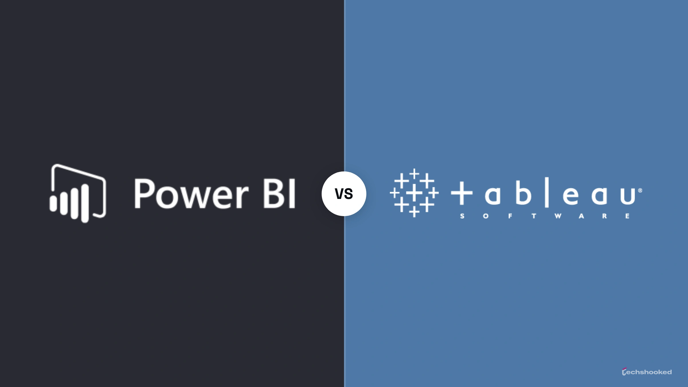 Power BI and Tableau logos on a split VS card comparing business intelligence platforms