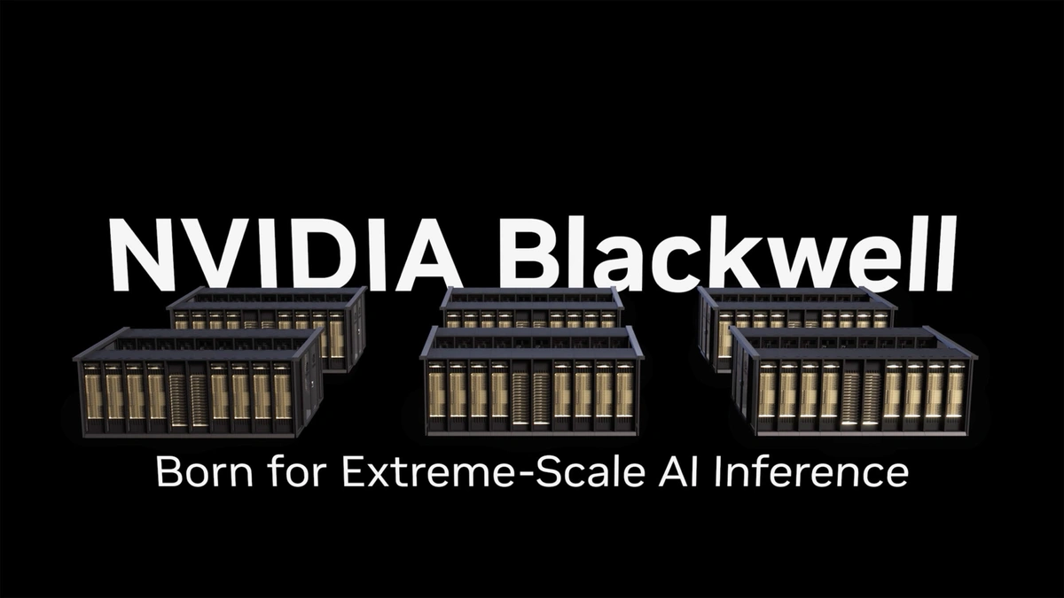 NVIDIA Blackwell text above six server racks. Below, text reads 'Born for Extreme-Scale AI Inference'.