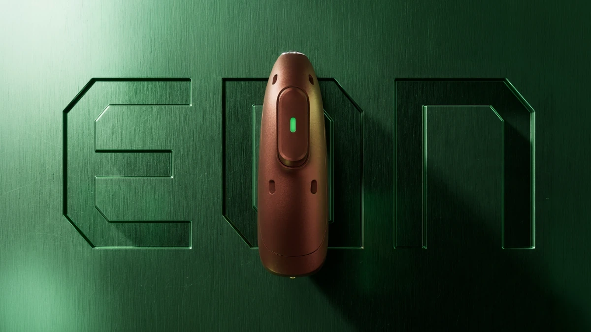 Phonak EON hearing aid in a green product presentation