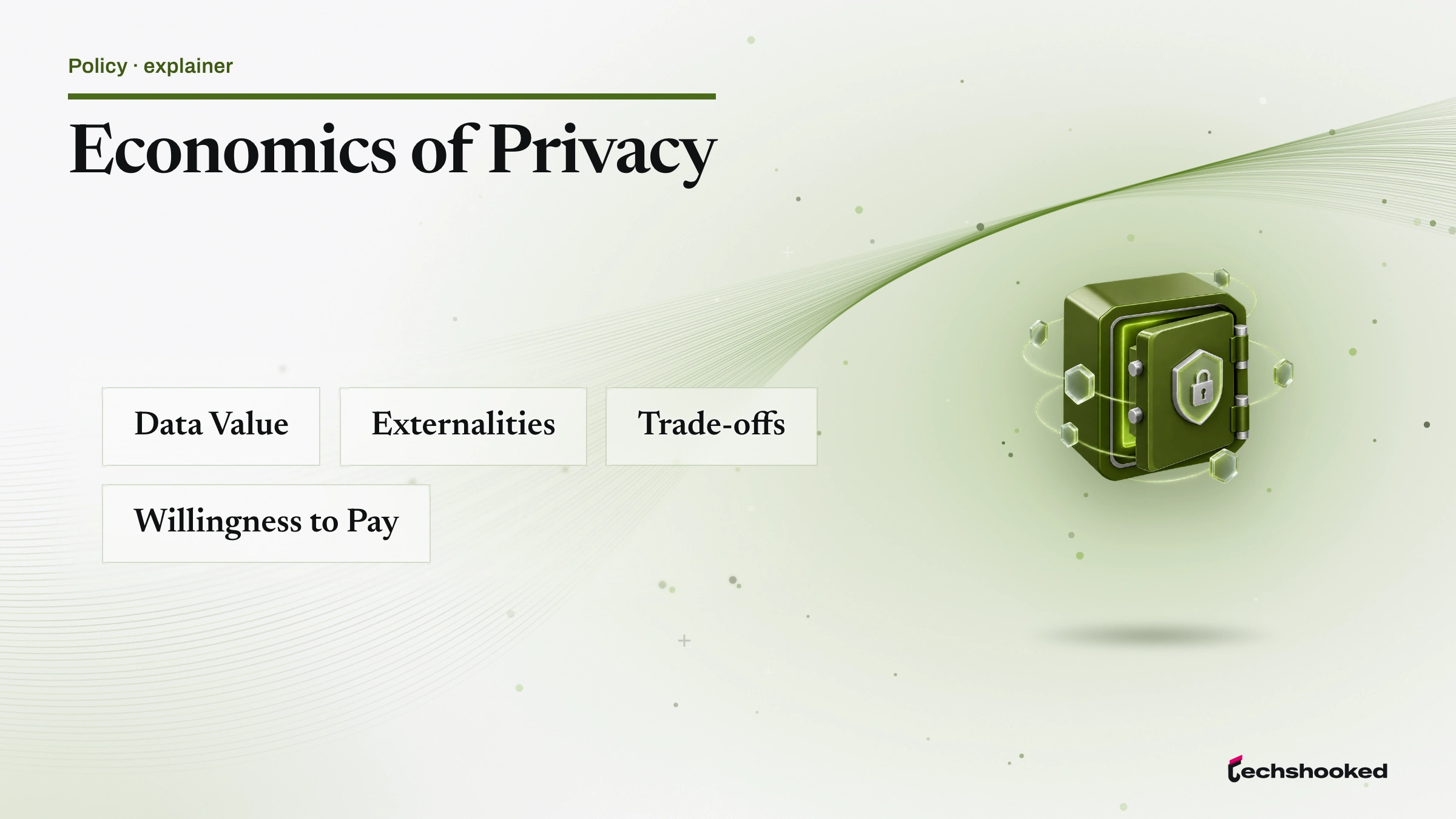 Concept diagram explaining Privacy Economics: data value, externalities, trade-offs, willingness to pay.