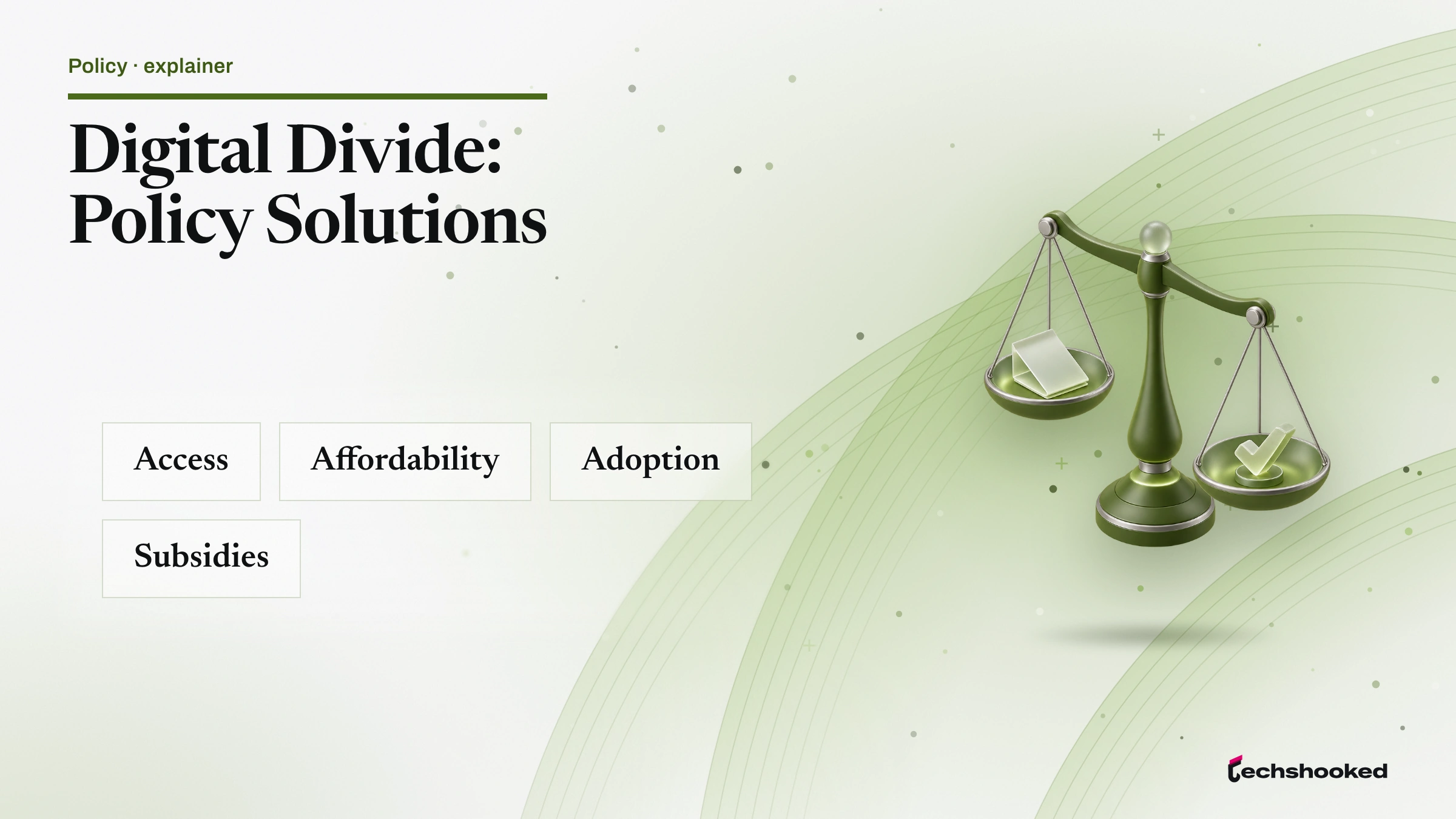 Concept diagram explaining Digital Divide: access, affordability, adoption, subsidies.