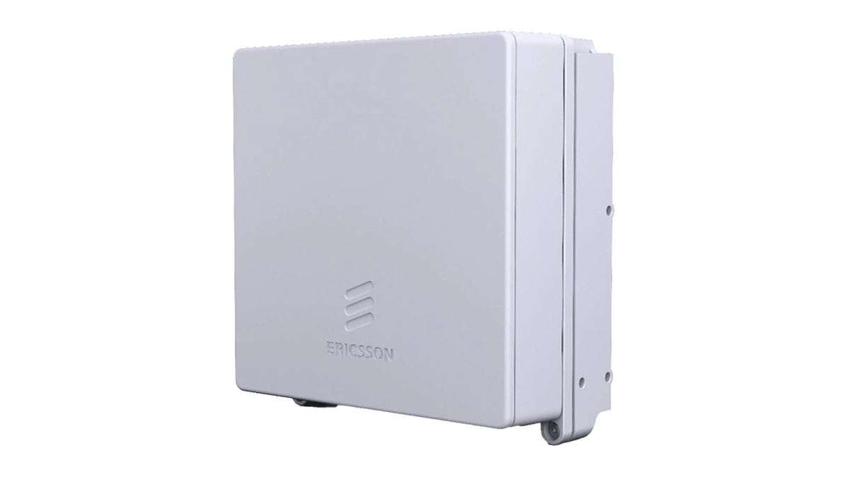 Ericsson Micro Radio 4408, a small cell radio for private 5G networks, in a white outdoor enclosure