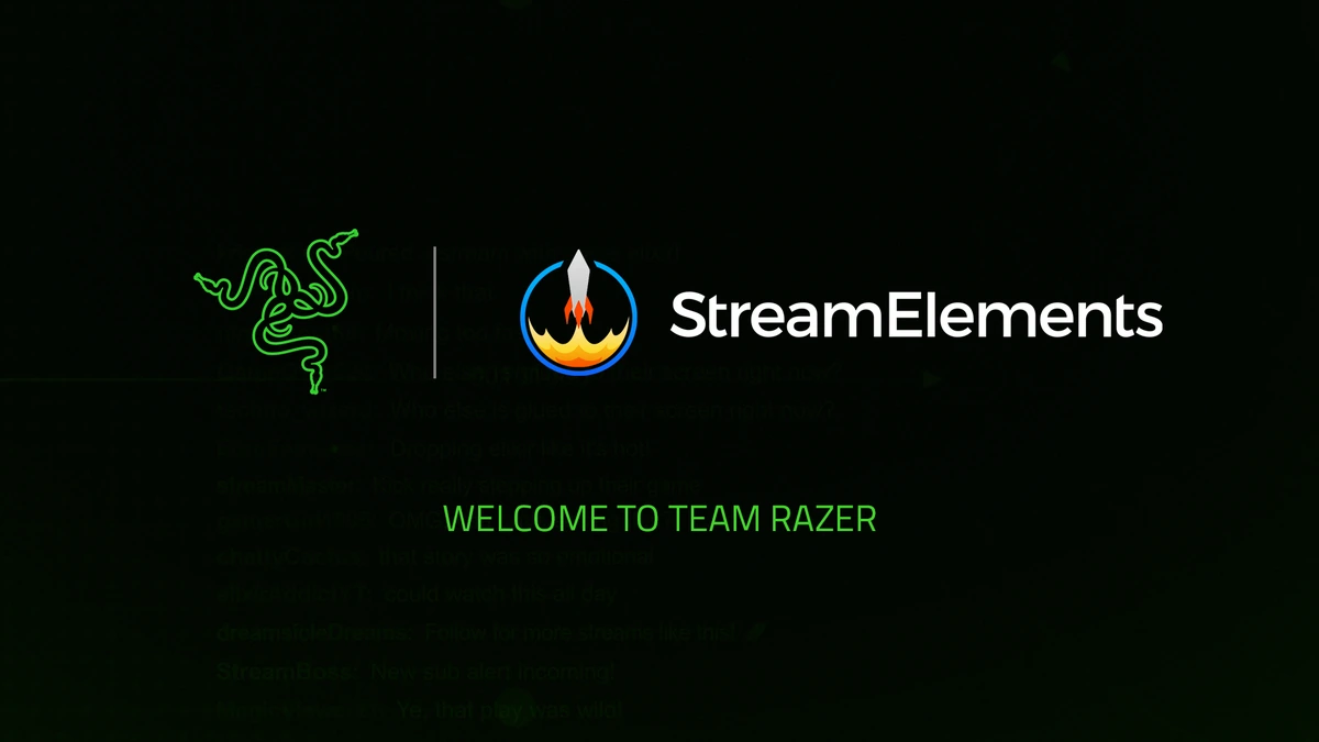 Razer and StreamElements logos side by side on black with the line Welcome to Team Razer