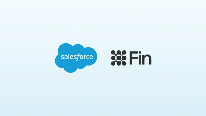 Salesforce cloud logo beside the Fin logo on a light blue background