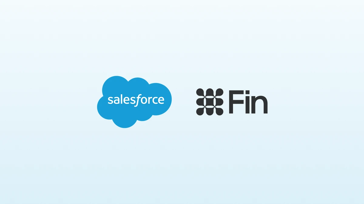 Salesforce cloud logo beside the Fin logo on a light blue background