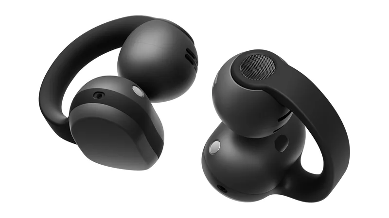 Samsung Galaxy Buds On clip-on open-ear earbuds in black, shown as a pair on a white background