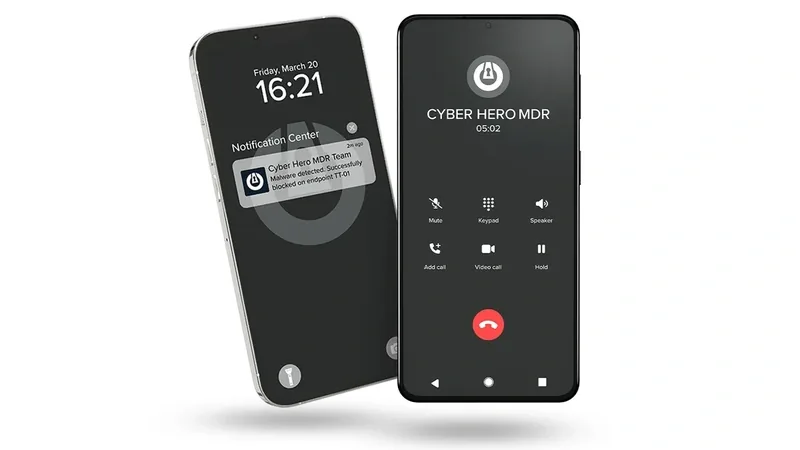 Two smartphones showing ThreatLocker MDR intercept notifications and a blocked call screen