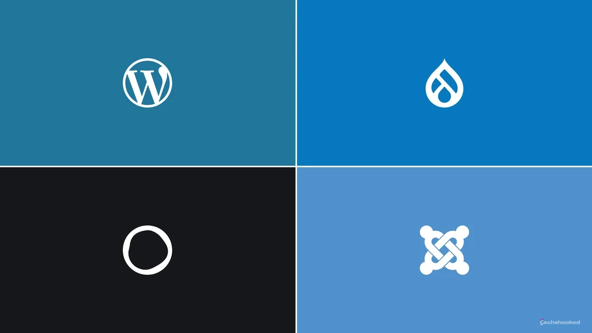Logos of WordPress, Drupal, Ghost, and Joomla.