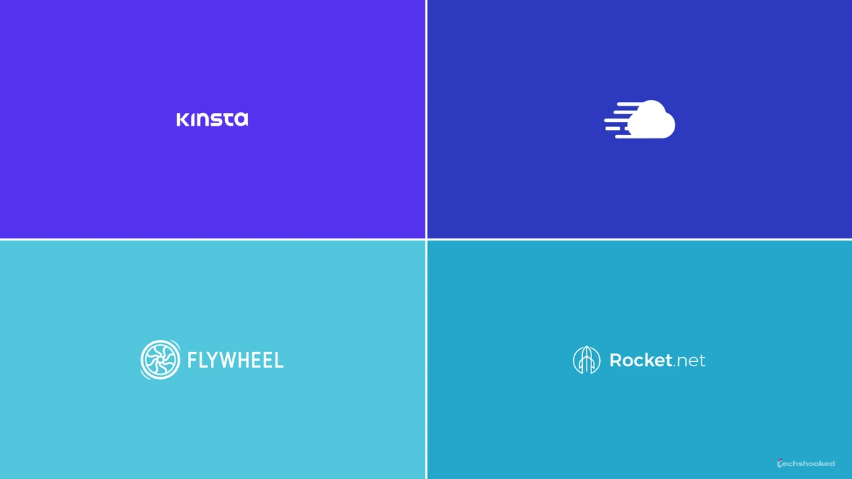 Kinsta, Cloudways, Flywheel, and Rocket.net logos as WP Engine alternatives