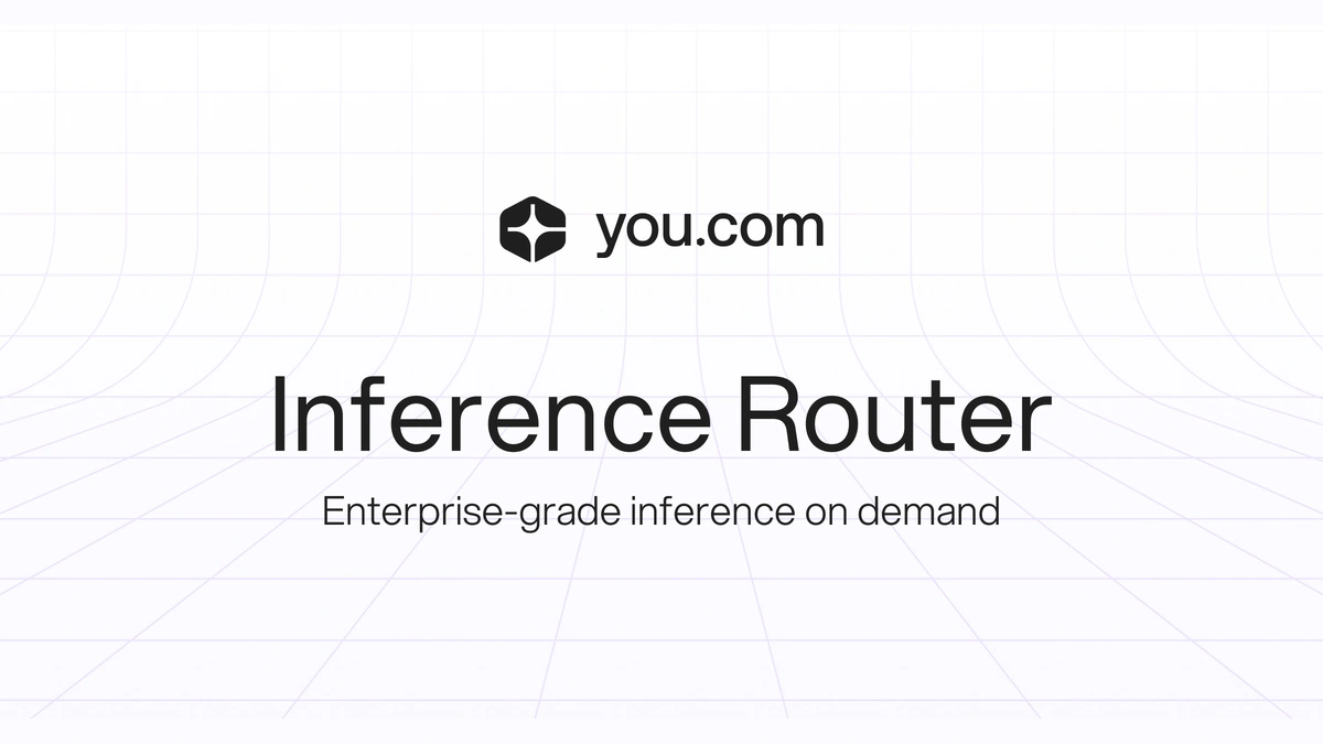 You.com logo above the Inference Router wordmark and an enterprise-grade inference tagline on a pale grid background