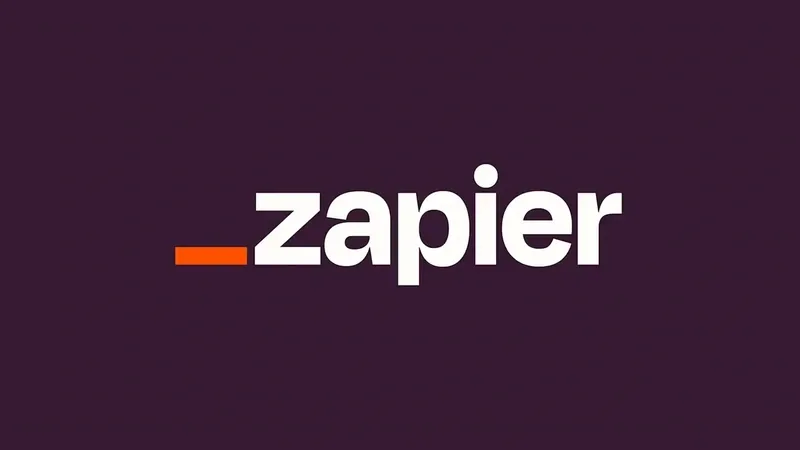 Zapier wordmark logo in white on a plum purple background