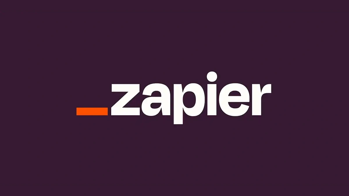 Zapier wordmark logo in white on a plum purple background